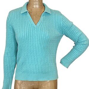 Karen Scott Cotton Cable-Knit Polo Sweater M Blue #270M